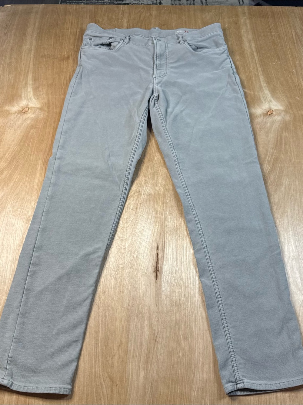 Faherty Mens Gray Denim Jeans Slim Tapered Stretch 5-Pocket Button Zip Size 35
